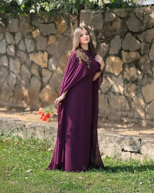 2 Pcs Women's Stitched Chiffon Plain Maxi Suit