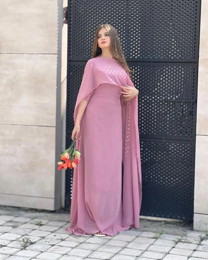 2 Pcs Women's Stitched Chiffon Plain Maxi Suit