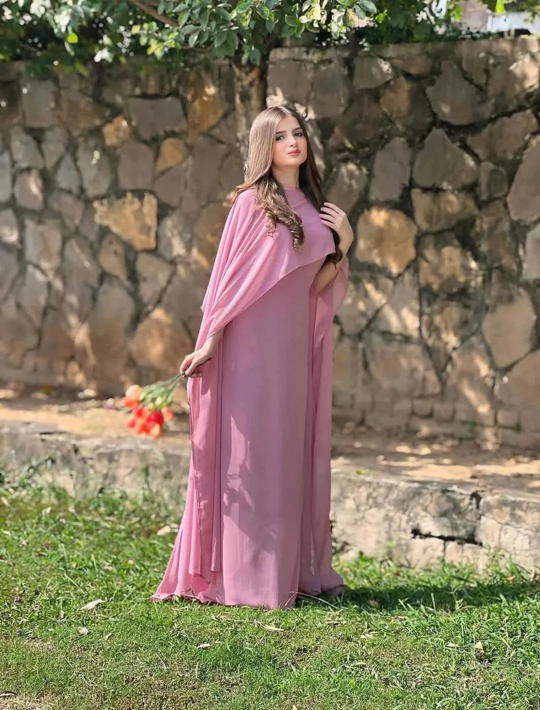 2 Pcs Women's Stitched Chiffon Plain Maxi Suit