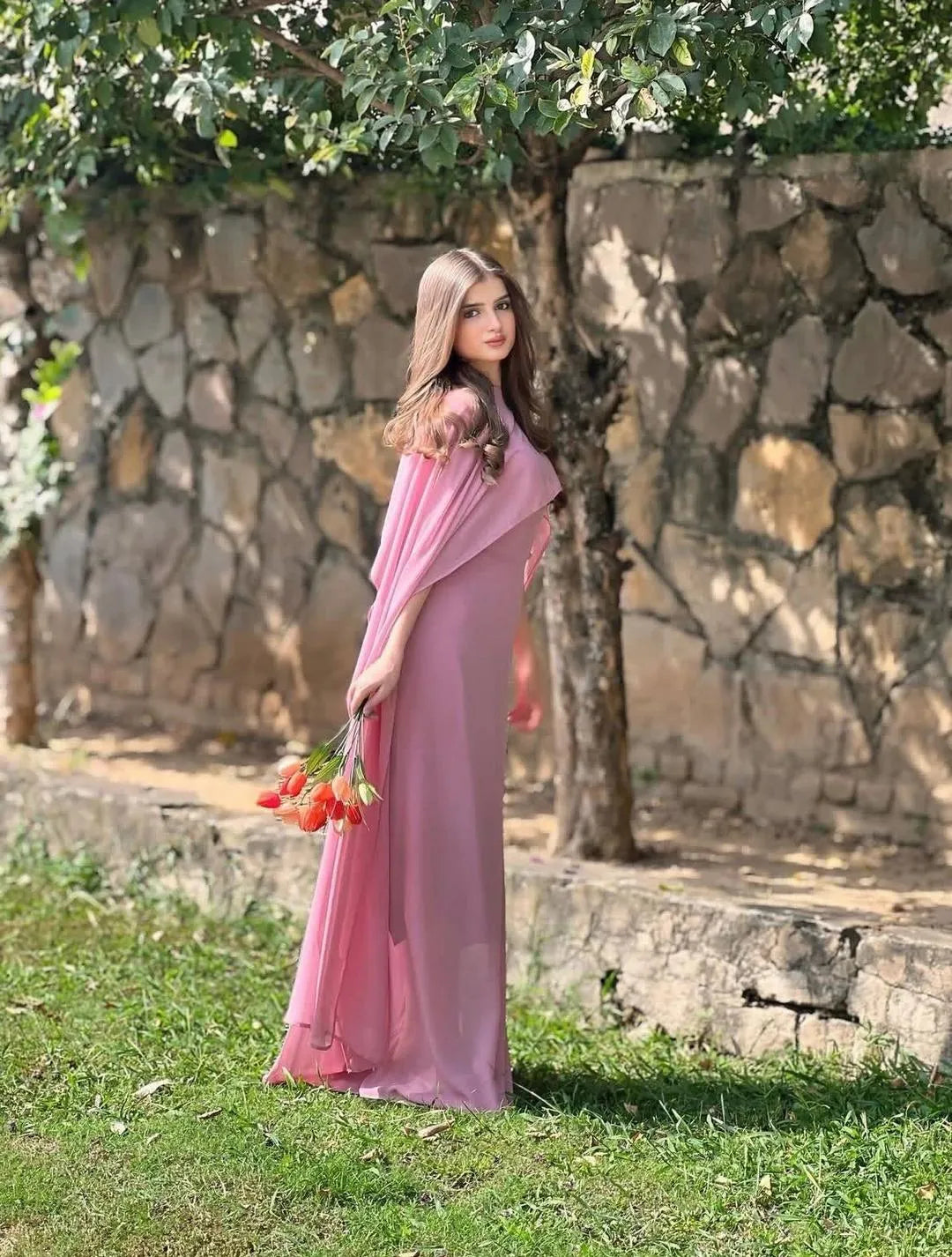 2 Pcs Women's Stitched Chiffon Plain Maxi Suit