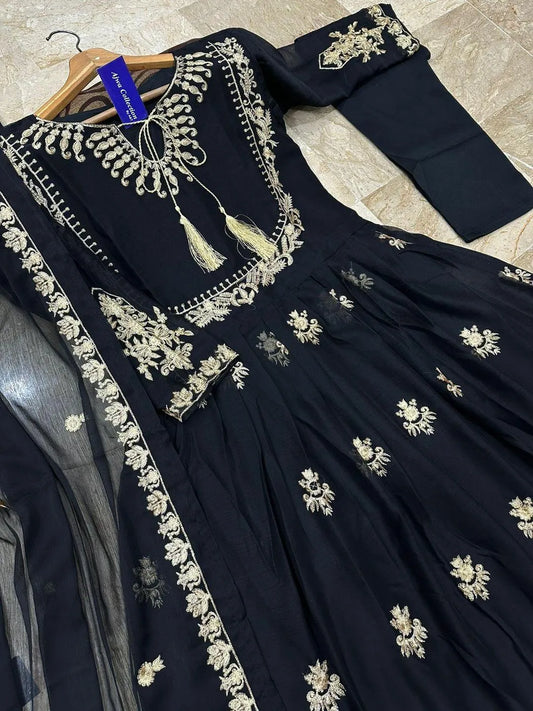 Black Organza Embroidered Maxi Suit 3 Piece in Pakistan – Wedding & Party Wear Dress with Dupatta