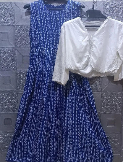 Blue Linen Maxi Skirt & Jacket Set 2 Piece in Pakistan – Eid & Ramadan Festive Wear Dress