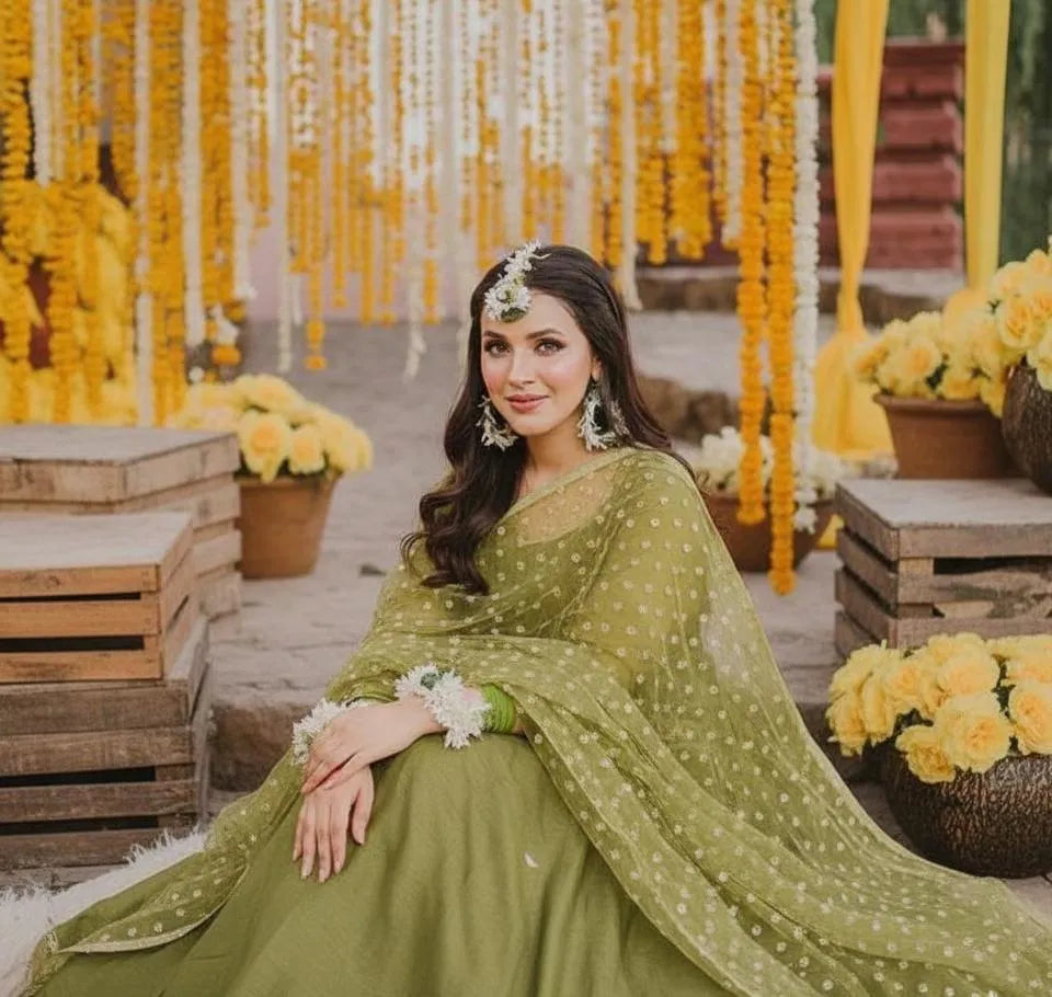 Green Silk Embroidered Maxi Dress 3 Piece in Pakistan – Wedding & Party Wear Suit