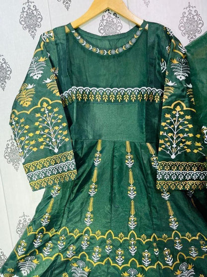 Green Silk Embroidered Maxi Suit 3 Piece in Pakistan – Wedding & Party Wear Dress for Women