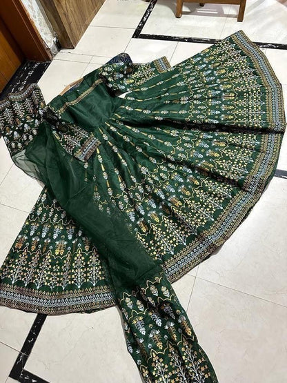 Green Silk Embroidered Maxi Suit 3 Piece in Pakistan – Wedding & Party Wear Dress for Women